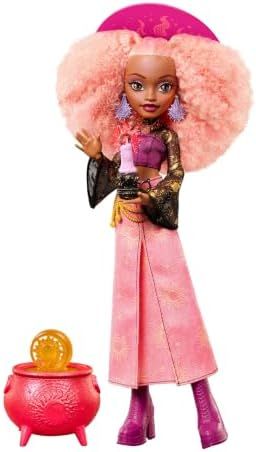 Rae Lumina sun witch doll with purple hat and cauldron